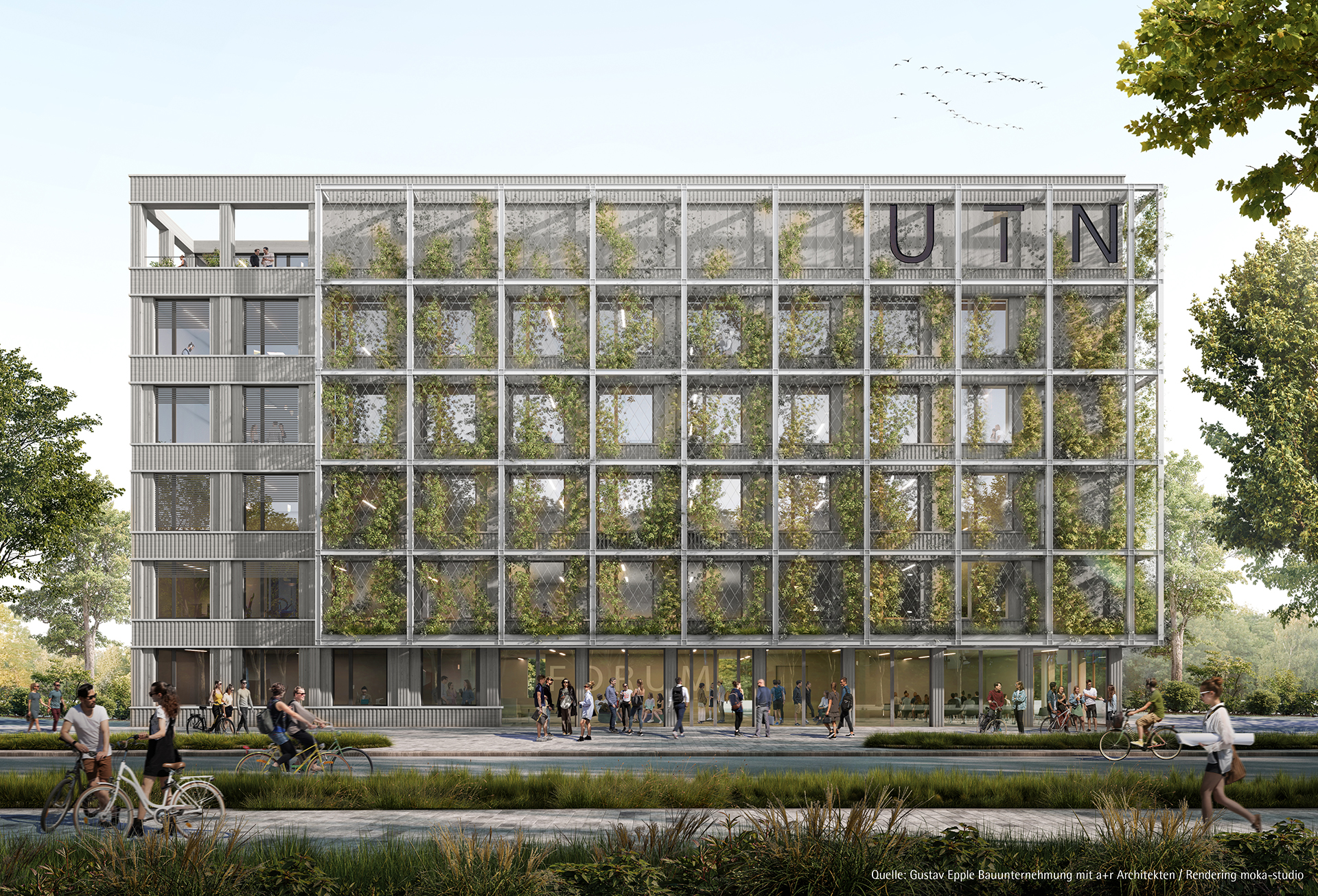 Geplanter sechsstöckiger Holzbau der TU Nürnberg | Quelle: Gustav Epple Bauunternehmung GmbH mit a+r Architekten; Rendering: moka Studios Geplanter sechsstöckiger Holzbau der TU Nürnberg | Quelle: Gustav Epple Bauunternehmung GmbH mit a+r Architekten; Rendering: moka Studios